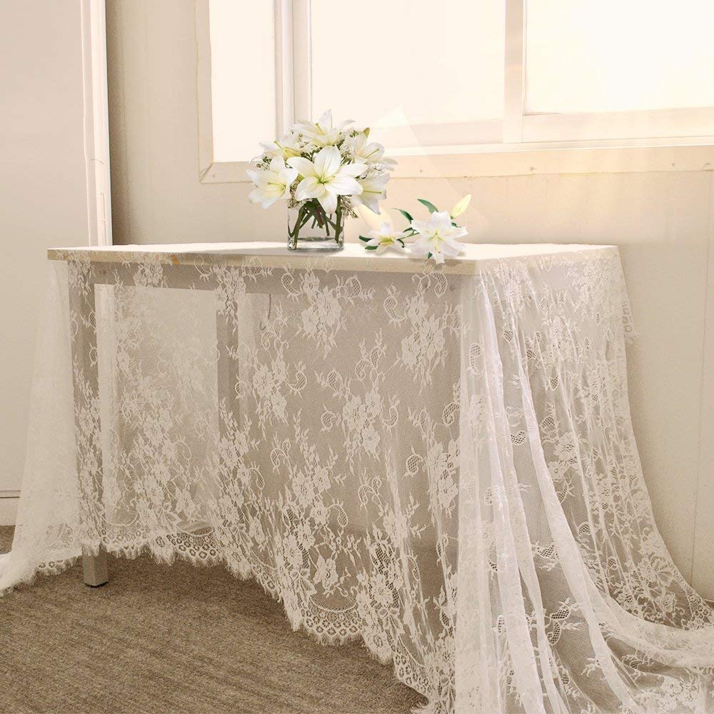 2 Pack 60 x 120 Inch White Lace Rustic Table Cloths Vintage