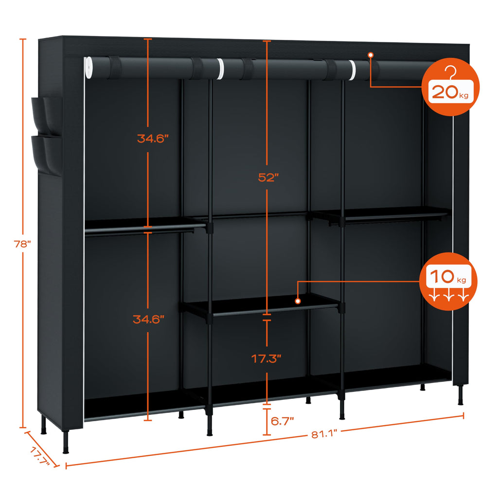Portable Closet, 81.5 Inch Extra Large Capacity Wardrobe Closet with Cover, Clothes Storage Organizer with Shelves