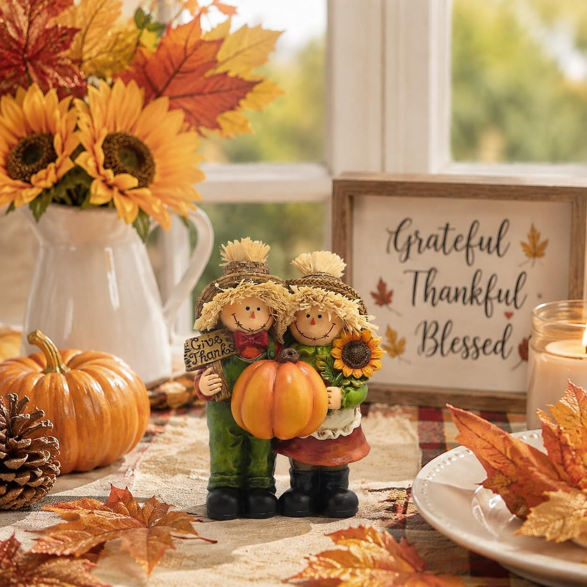 Fall Thanksgiving Scarecrow Couple Table Decorations