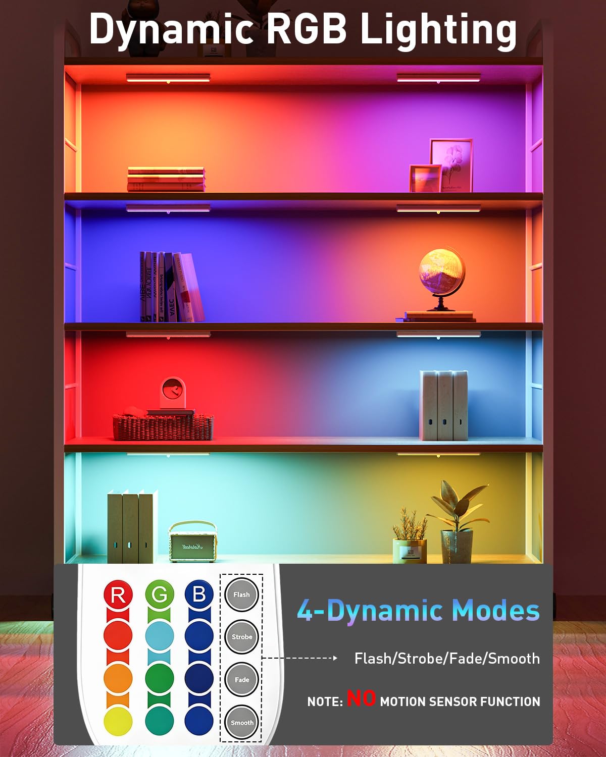 Under Cabinet Light Wireless with Remote, 15 Color RGB Magnetic Led Light Bar, 48-LED Rechargeable Closet Lights, 3