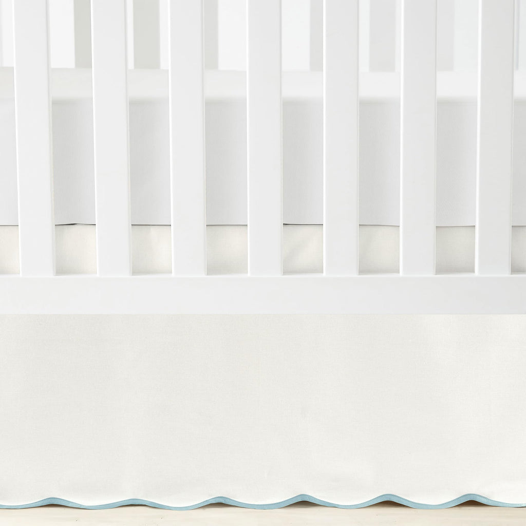 Coastal Chic Scalloped Edge Baby Crib Skirt Single 28" W x 52" L + 16" Drop Blue - White Crib Skirt - Baby Essentials