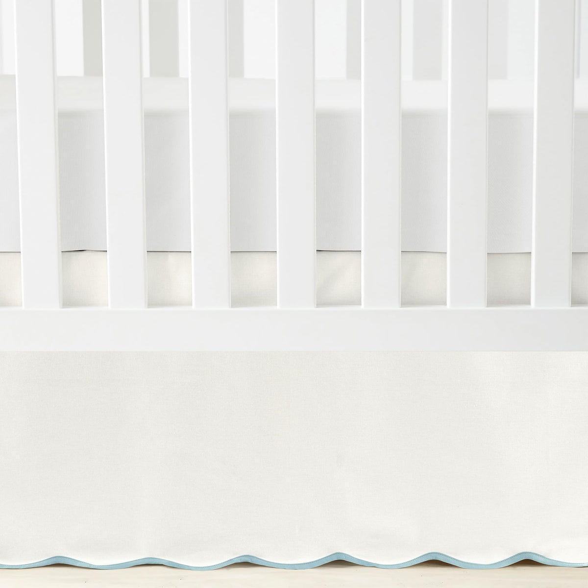 Coastal Chic Scalloped Edge Baby Crib Skirt Single 28" W x 52" L + 16" Drop Blue - White Crib Skirt - Baby Essentials