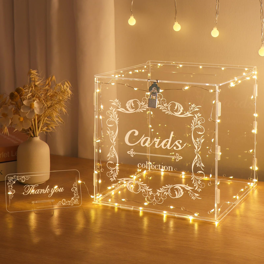 Acrylic Wedding Card Box with Lock Clear Large Letter Envelope Box Acrylic Wedding Gift Card Box Money Box for
