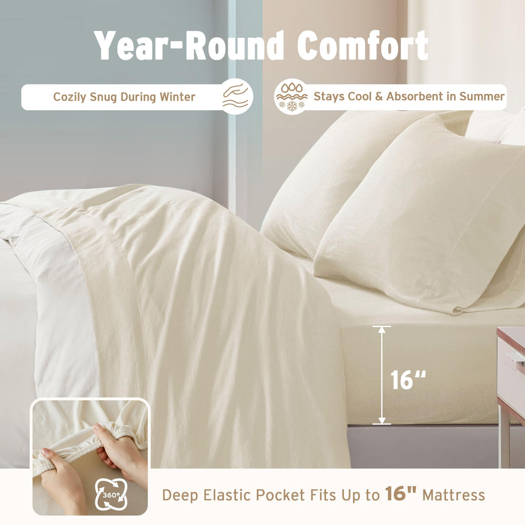 Cotton Blend Jersey Knit Sheet Set Twin XL Size, Cream