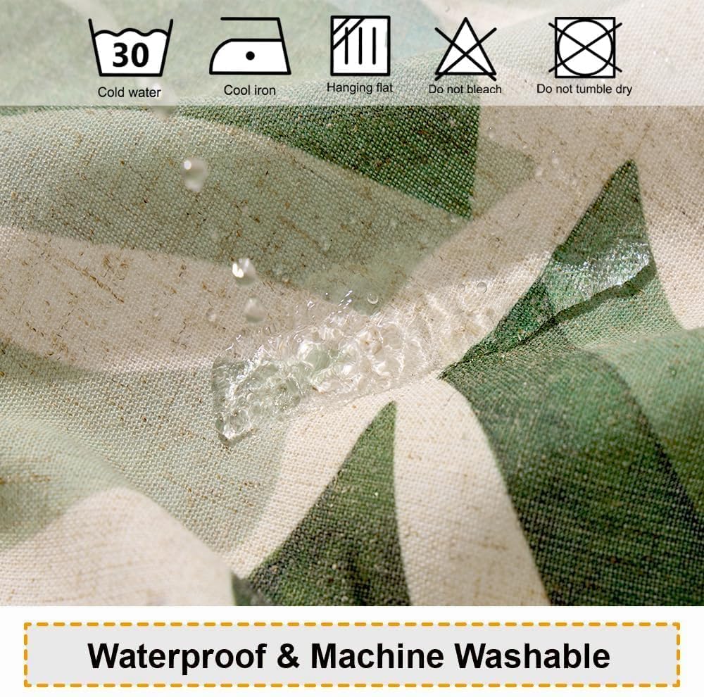 Linen Tropical Green Leaf Shower Curtains Botanical Banana Monstera Leaf Palm Tree Water Repellent Heavy Duty Fabric