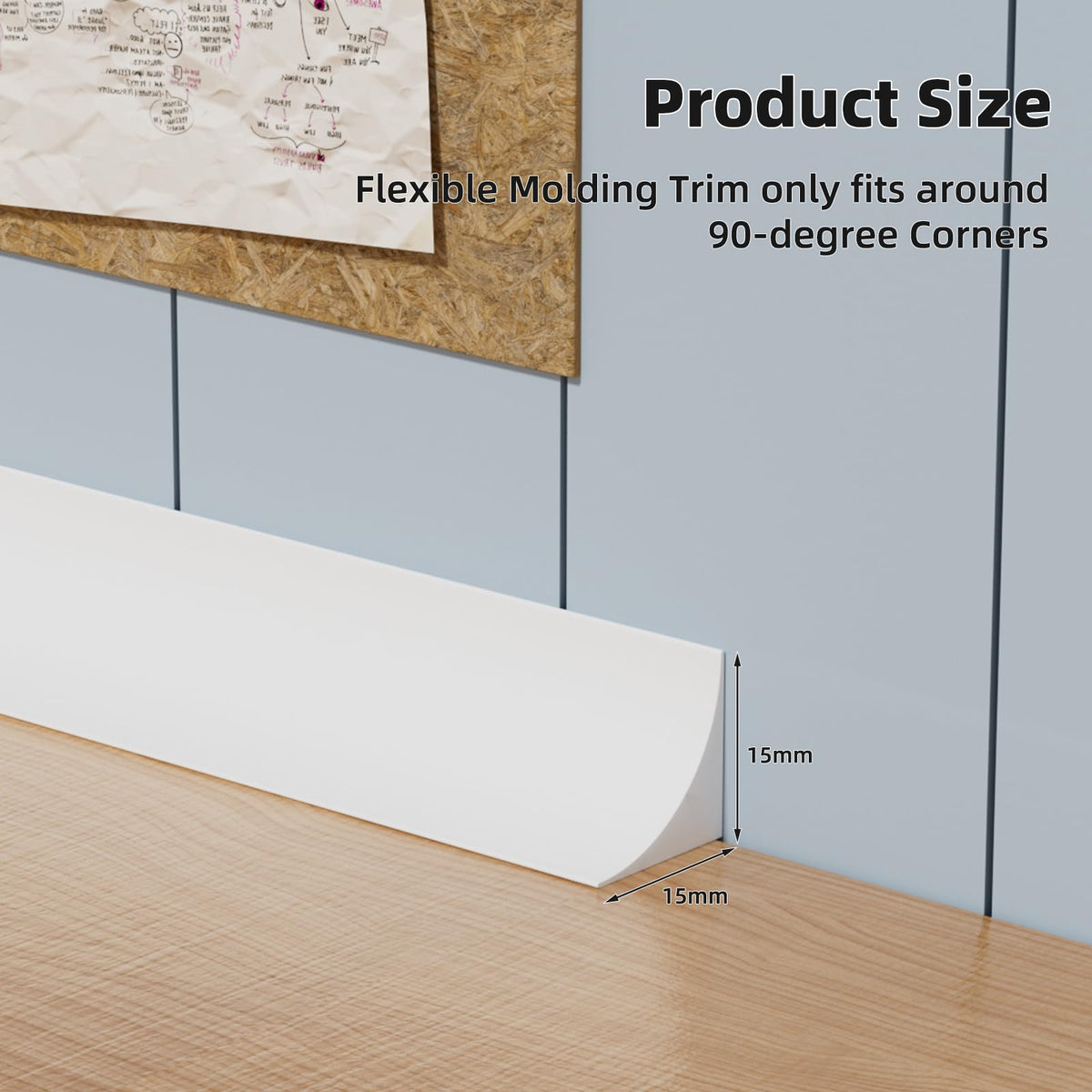 9.8' Flexible Quarter Round Molding, Peel and Stick Shoe Molding Baseboard,Selfadhesive Corner Trim for Wall Floor