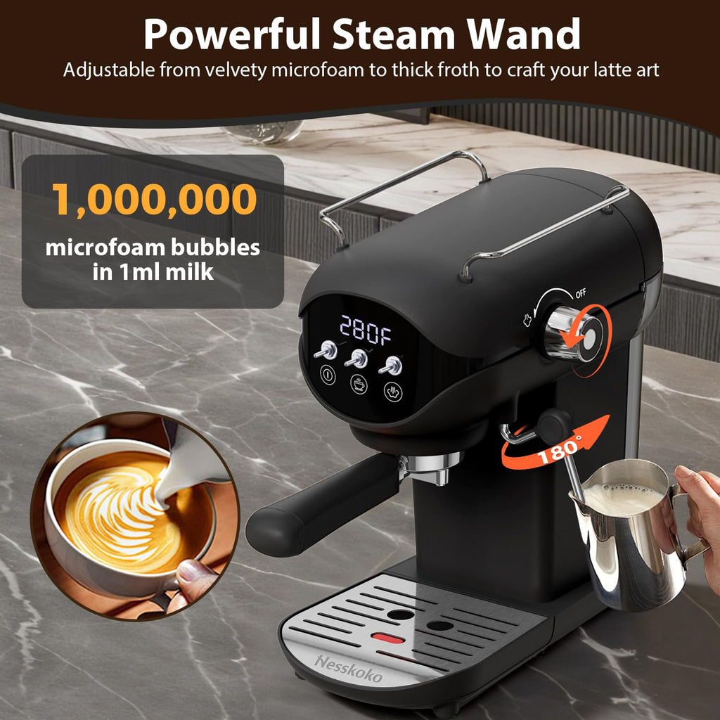 20 Bar Espresso Machine, Compact Espresso Maker with Milk Frother