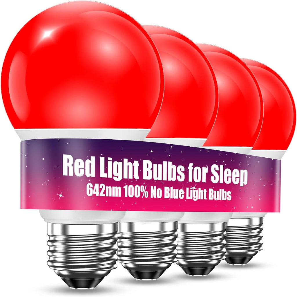 Red LED Light Bulbs for Sleep Dimmable, 60W Eq Bedroom Lamp, 4 Pack