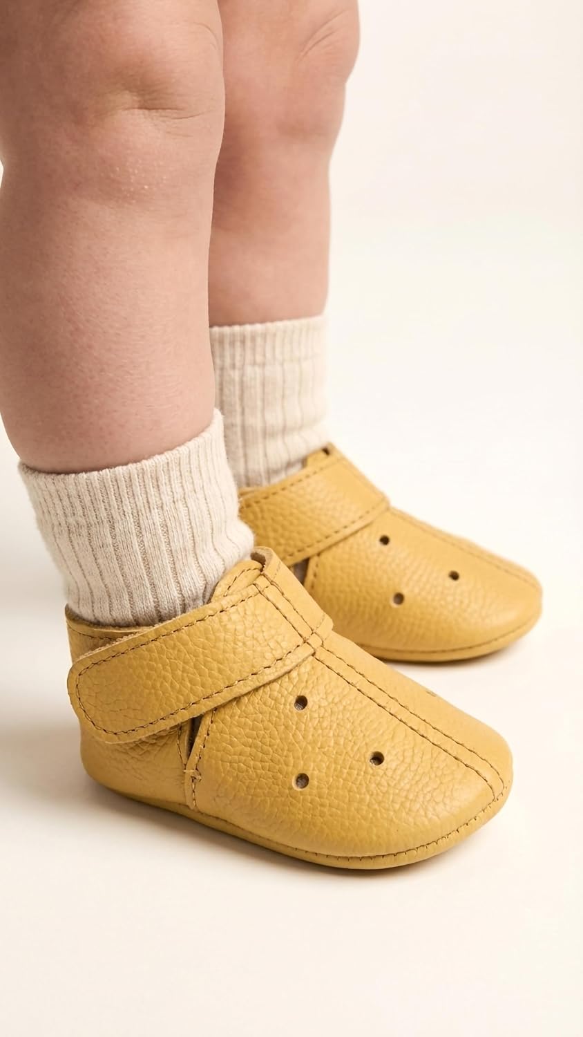 Leather Baby Shoes, Yellow Soft Sole Moccasins, Real Leather Infant Booties, Handmade Toddler, Newborn Shower Gift