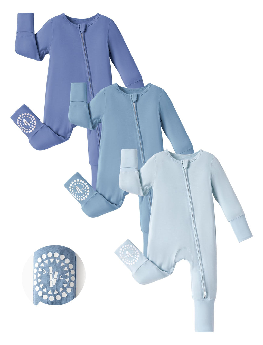 Baby Footies Boys Girls - Bamboo Viscose - 2 Way Zipper & Non-Slip Soles Romper Mitten - Footed & Footless Infant