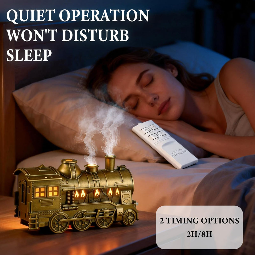 Train Diffuser Essential Oil Diffuser Cool Mist Humidifier Aroma Diffuser, 2 Color Light 2 Mist Modes, 3-in-1