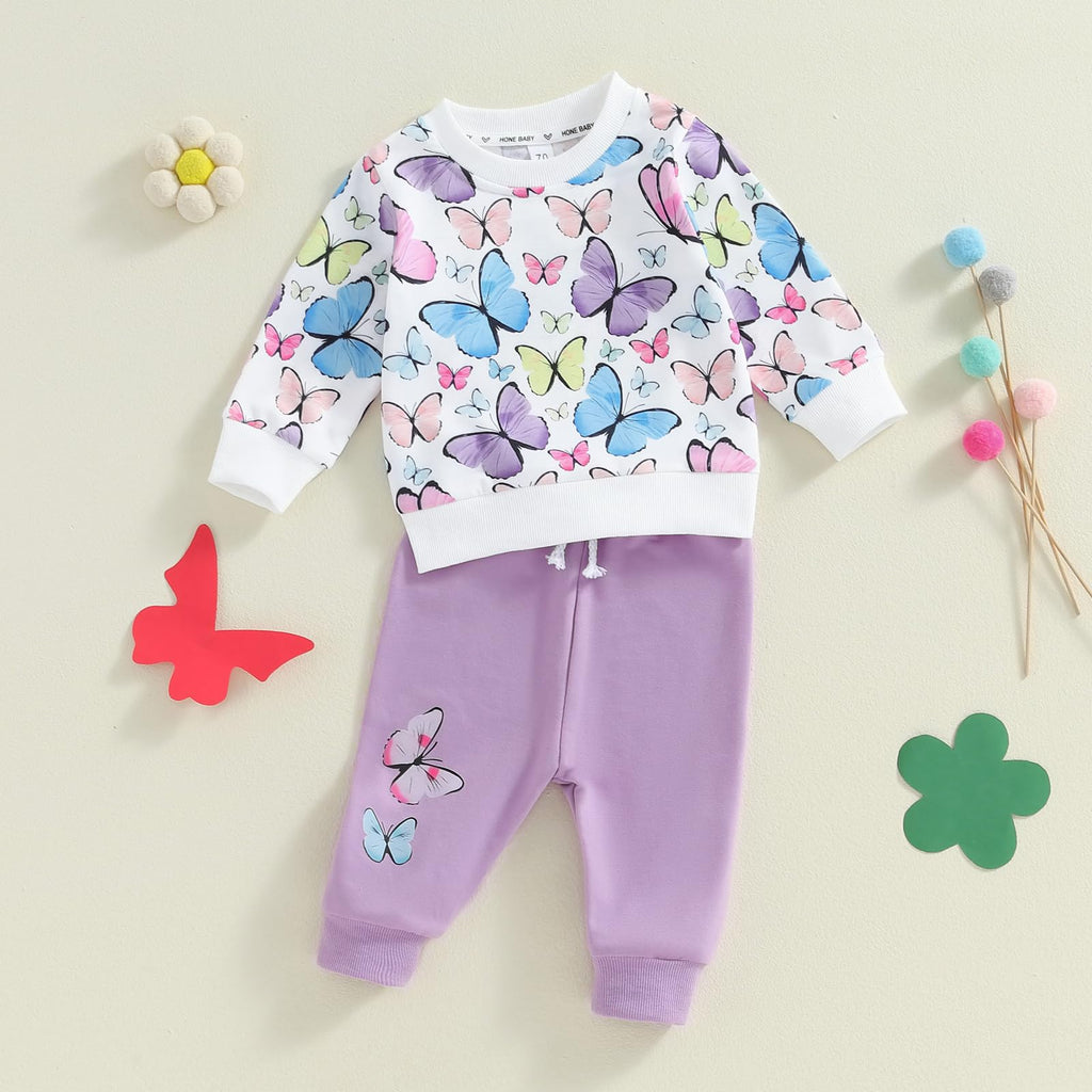 Toddler Baby Girl Fall Winter Outfit Butterfly/Strawberry Sweatshirt Pants Set Cute Clothes 3 6 9 12