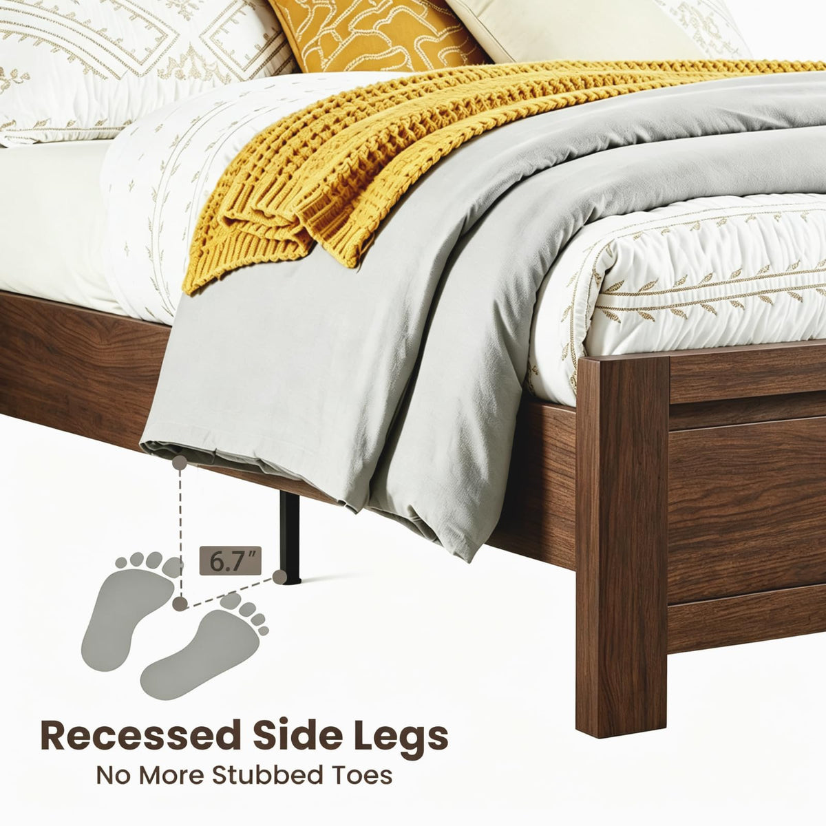 Bed Frame with Headboard, Modern Farmhouse -Size Bedframe with Wood Slat Support, Sturdy Simple Wood Bed