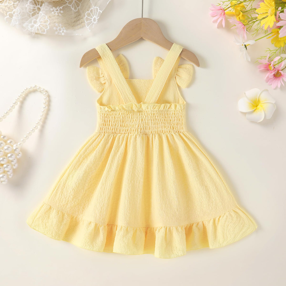 Infant Baby Girl Beach Sundress Casual Sleeveless Smocked Boho Dress Halter Ruffle Toddler Summer Outfits