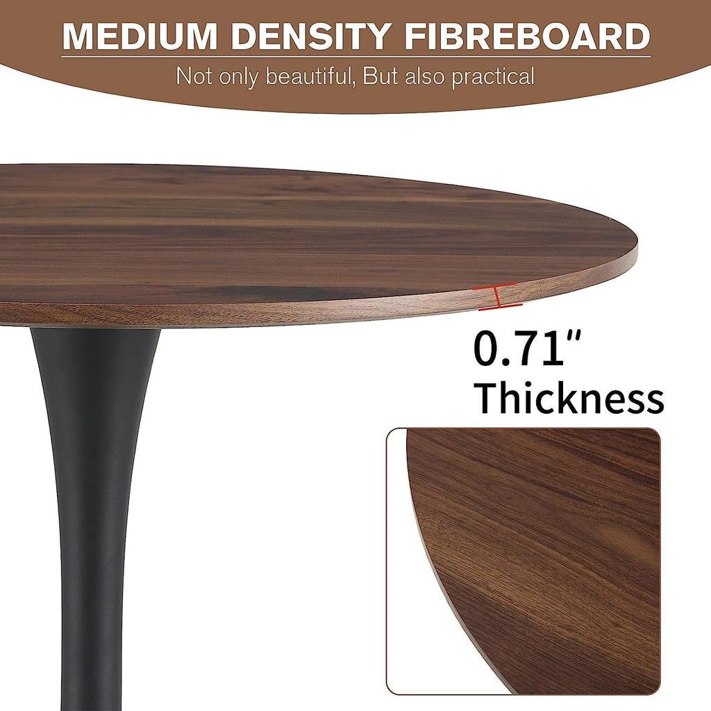 Inspired Saarinen Style 42 Inch Walnut Round Dining Table for 4, Tulip Dining Table with Thickened Tabletop & Sturdy Metal Pedestal, Mid
