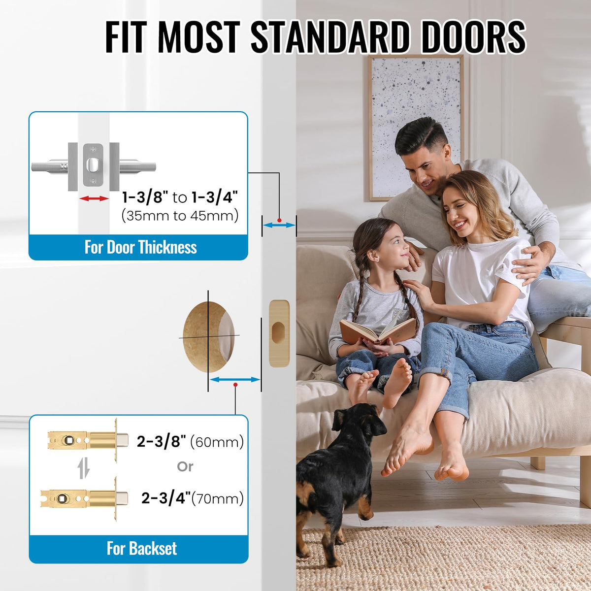 6 Pack Interior Privacy Door Handles, Satin Nickel Keyless Lockset