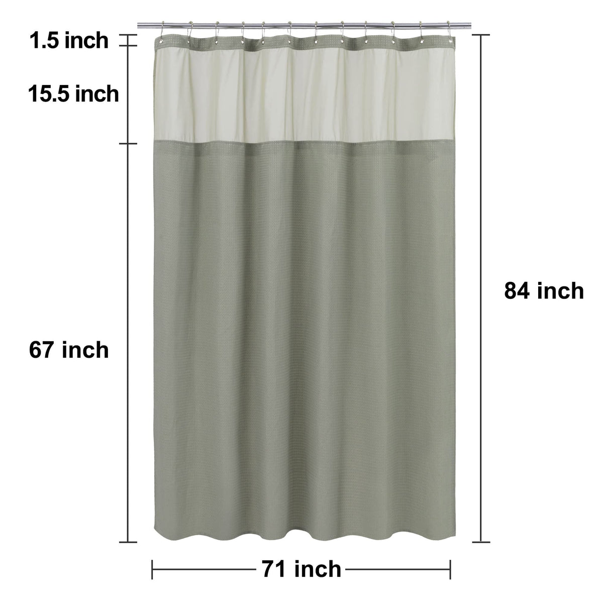 Extra Long Waffle Shower Curtain with Snap-in Liner Sage, 71x84