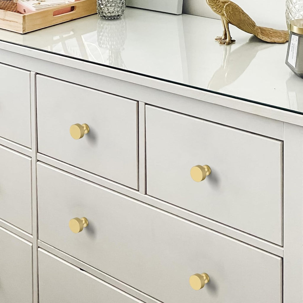 Brushed Gold Knurled Cabinet Knobs Round Drawer Pulls 2 Pack