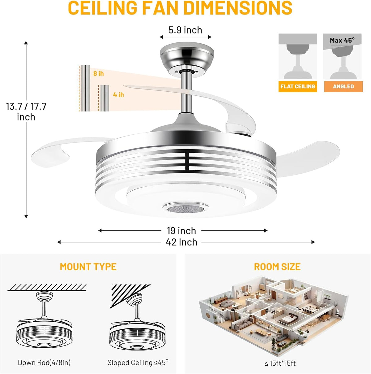 42" Chandelier Retractable Ceiling Fan with Light