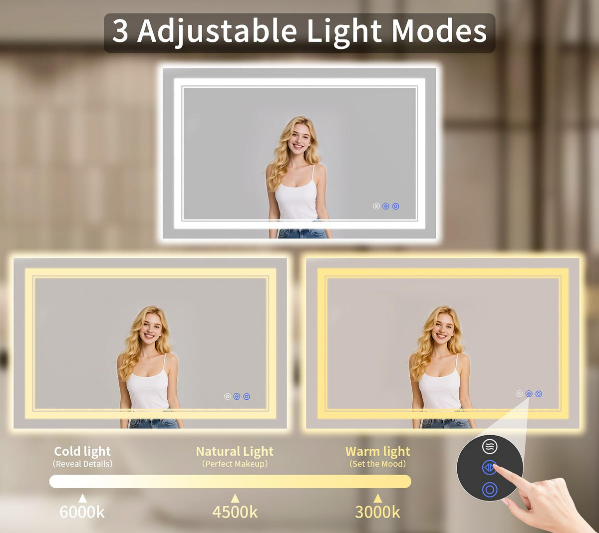 32"x48" LED Bathroom Mirror with Lights, Anti-Fog, Backlit + Front Lit, Dimmable, Led Vanity Mirror for Wall, Lighted