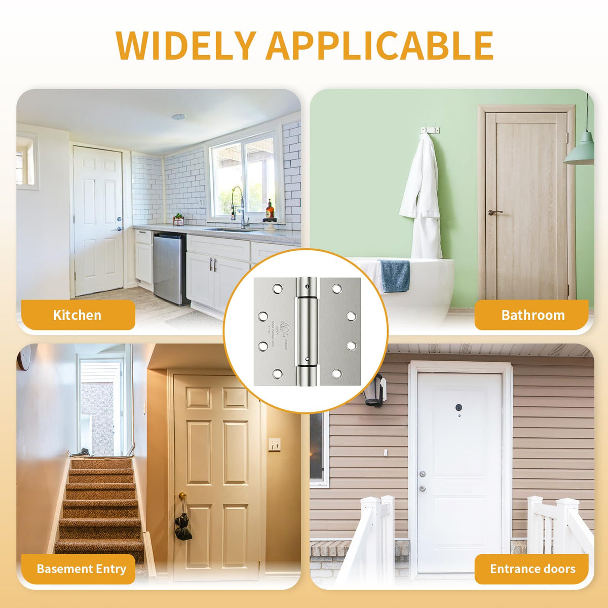 3 Pack Self Closing Door Hinges, 4.5" x 4.5" Spring Loaded Hinges