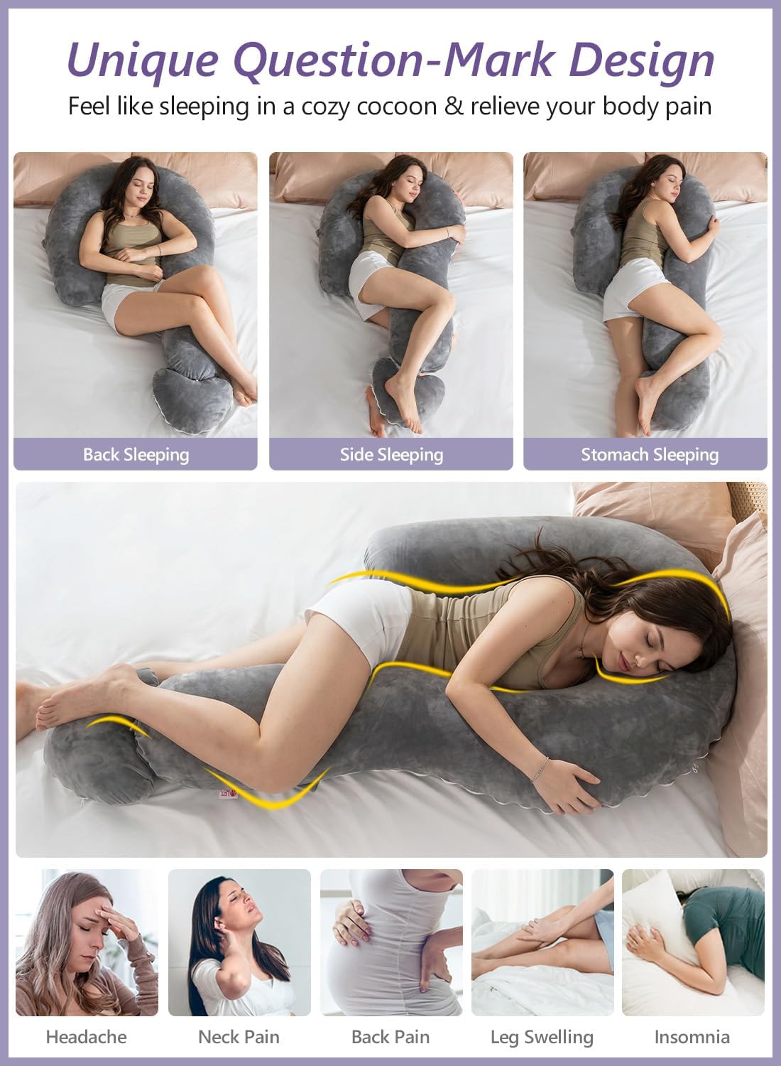 Question Mark Body Pillow for Adults & Couples, Full Body Support for Side Sleepers, Back & Pregnancy, with