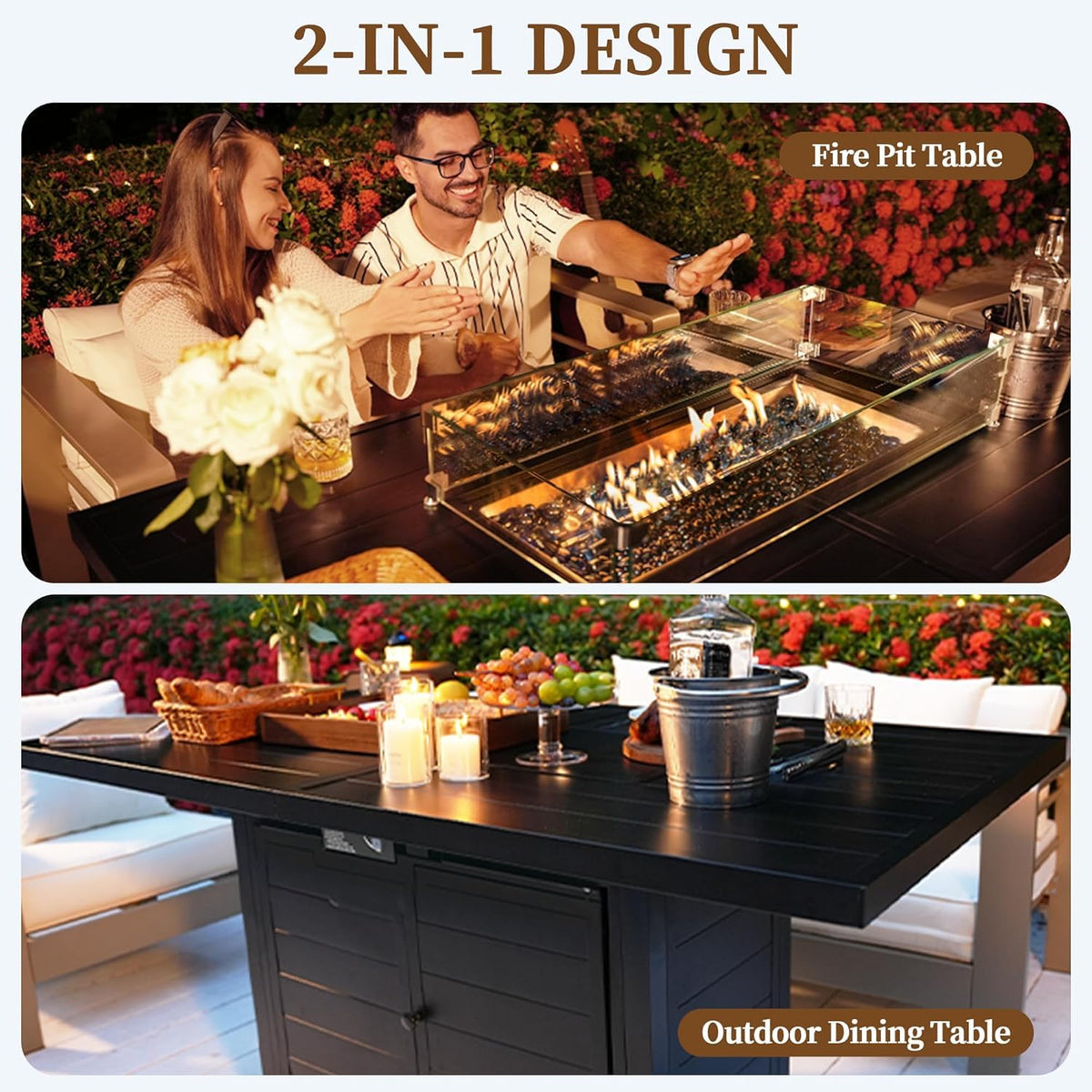 60" Outdoor Propane Fire Pit Table, 50, 000 BTU Outdoor Fire Table