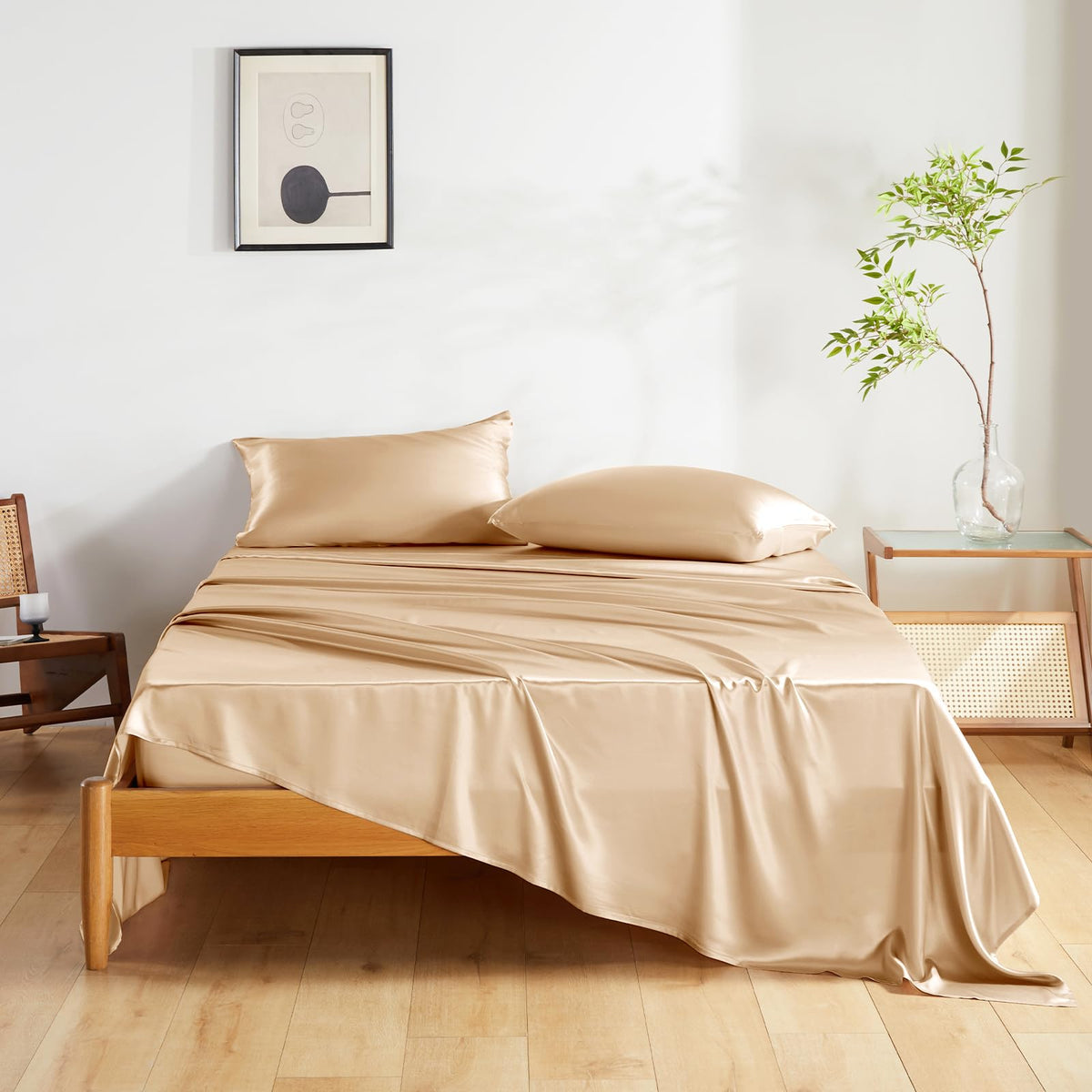 Mulberry Silk Bed Sheet Set, 4 Pcs, Champagne