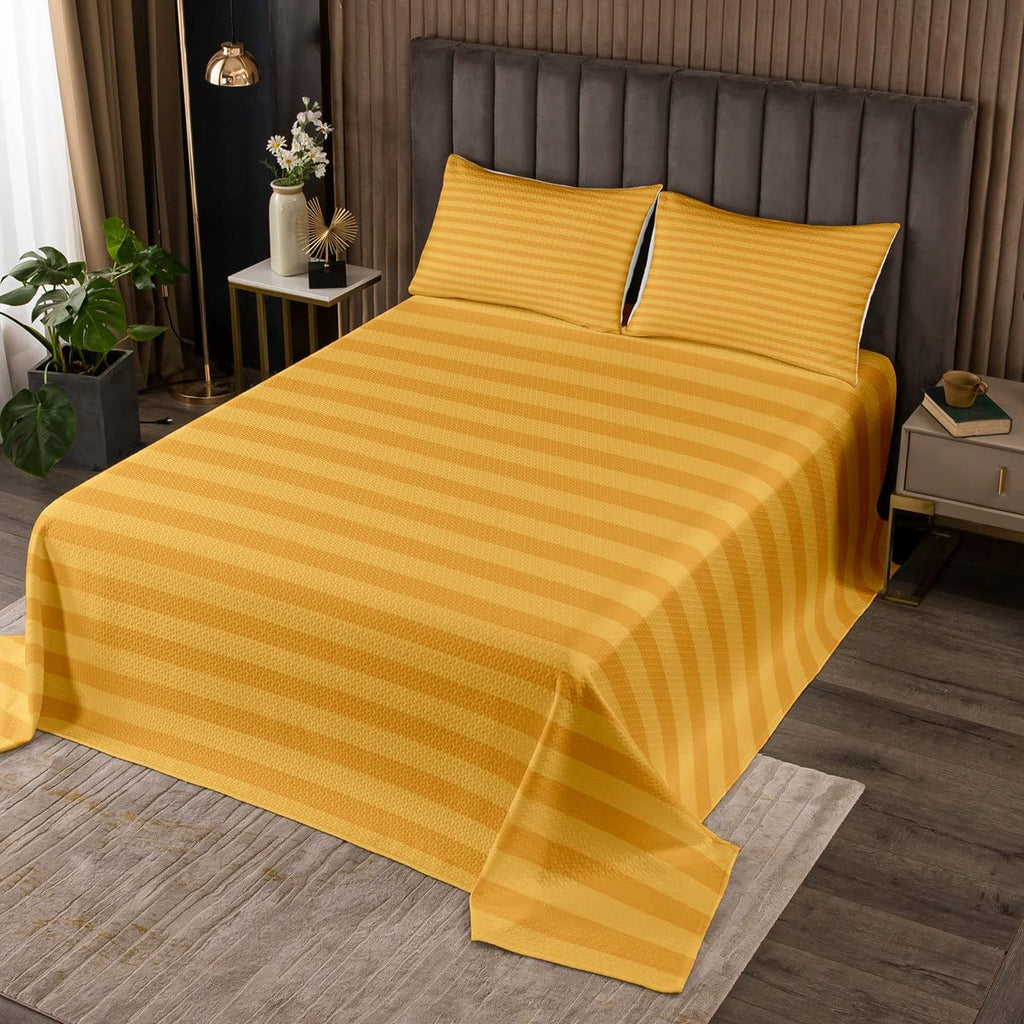 Stripe Quilt Set Yellow Striped Bedding Set Geometric Lines Farmhouse Bedspread Set Ticking Stripes Horizontal