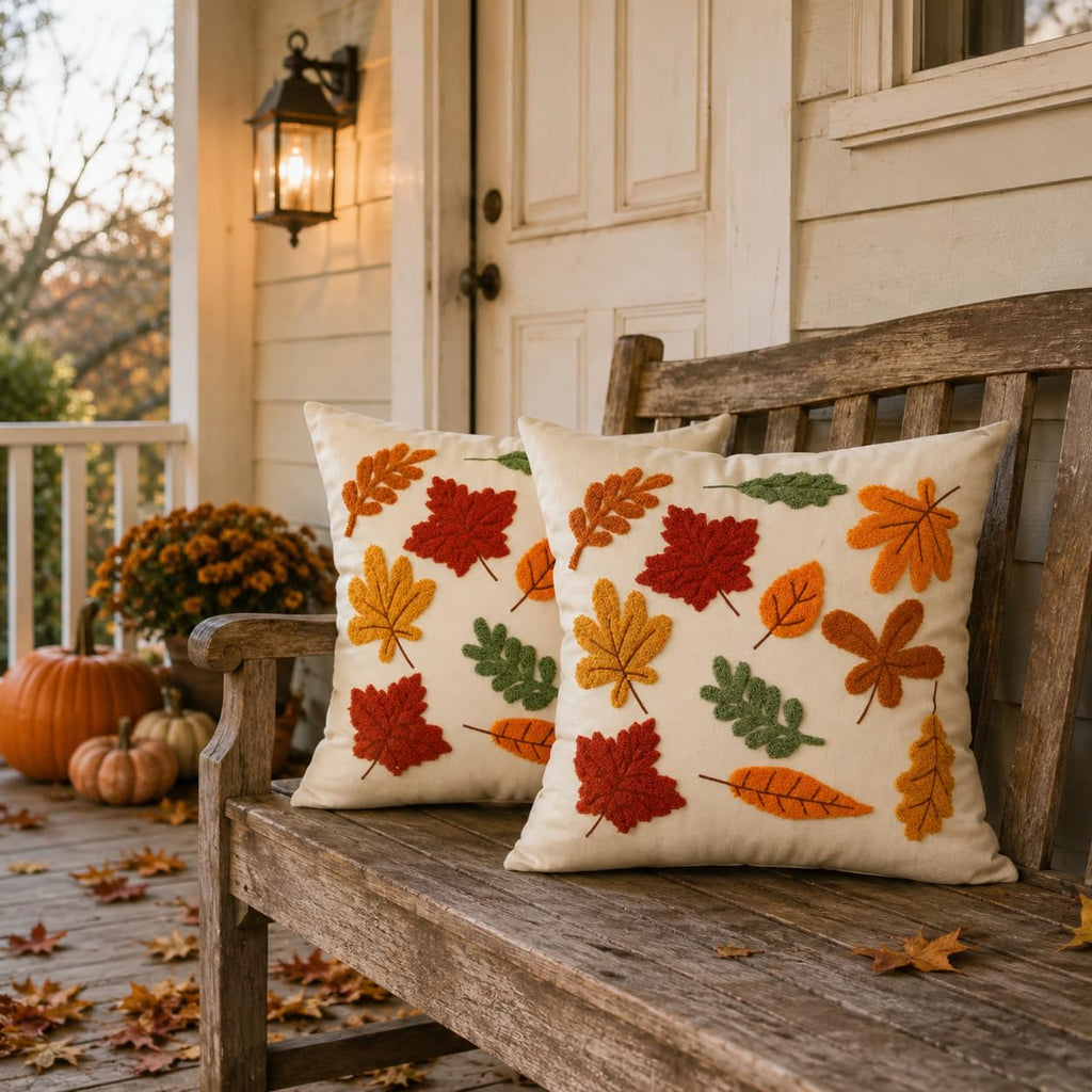 Fall Thanksgiving Throw Pillow Covers 16x16 2pcs, Autumn Outdoor Decor
