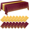 16 Pack Burgundy and Gold Tablecloths and Satin Runners Set