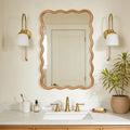 24"x36" Wavy Wood Mirror, Natural Wood Boho Accent Wall Mirror with Wooden Frame, Decorative Wall Mounted Mirror for
