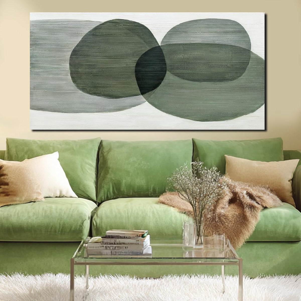 Minimalist Abstract Wall Art Green and White Geometric Gradient Canvas Wall Decor Bedroom Nordic Style Mural 29x58