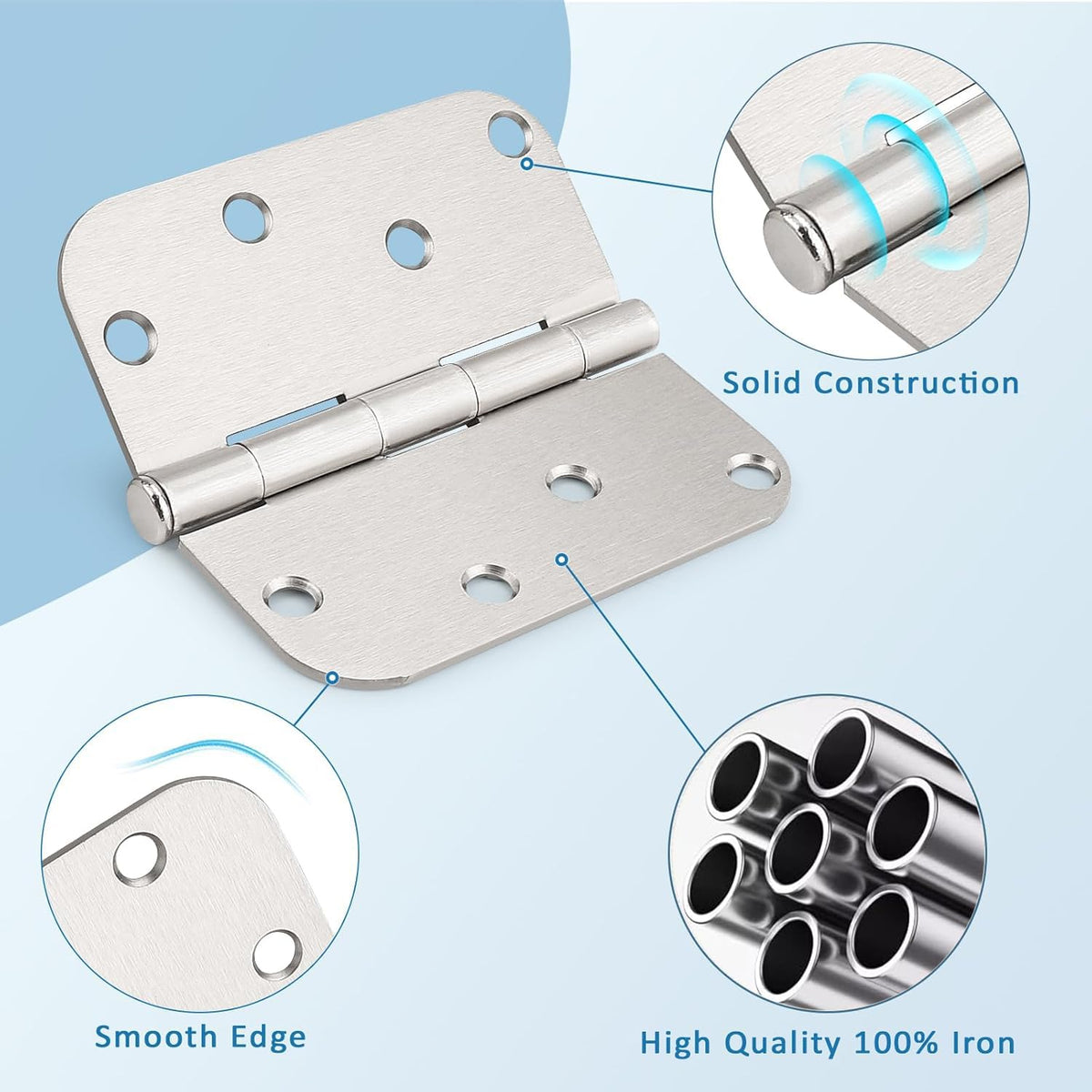 4 Inch Door Hinges Brushed Nickel, Interior Door Hinges, 12 Pack