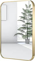 24X36 Inch Gold Bathroom Mirror, Brushed Gold Metal Framed Rectangular Mirror with Rounded Corner, Wall Mounted Vanity