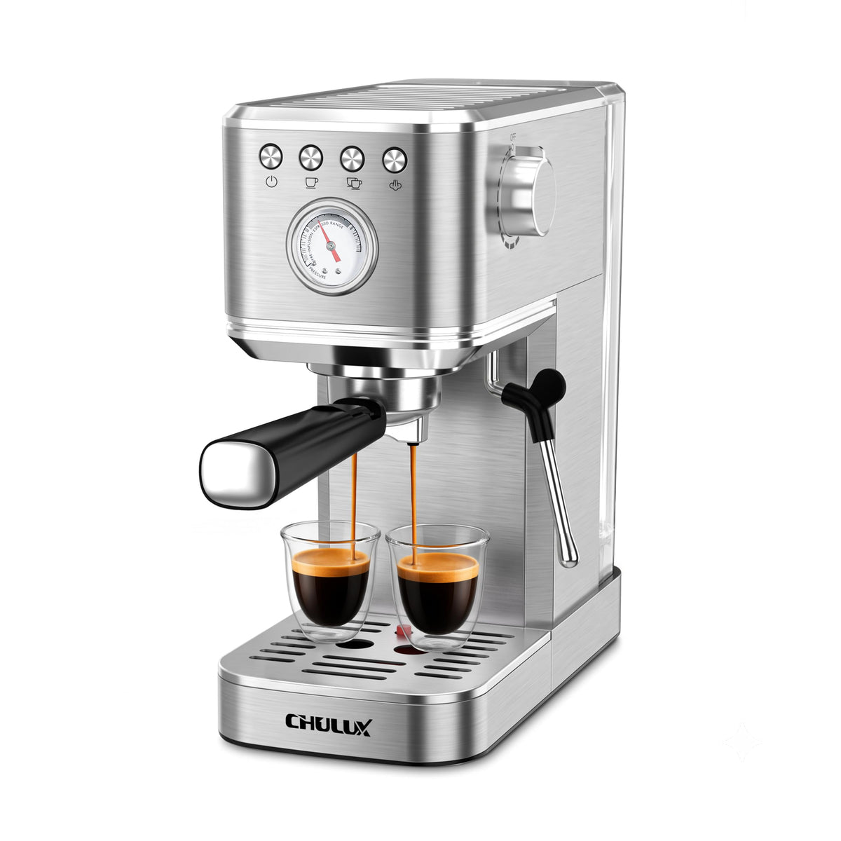 Slim Espresso Machine with Milk Frother Latte, Metal Silver