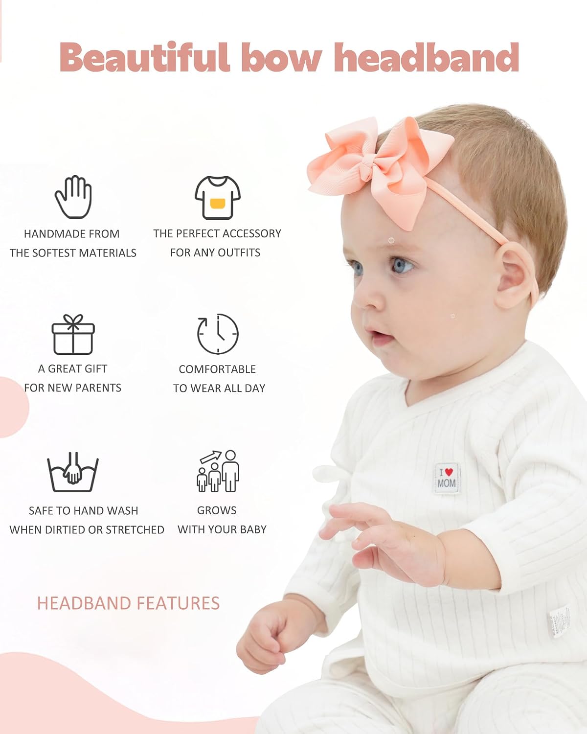 40pcs 4inches Baby Girls Grosgrain Ribbon Hair Bows Headbands Nylon Elastic Hair Band Hair Accessories for Infants