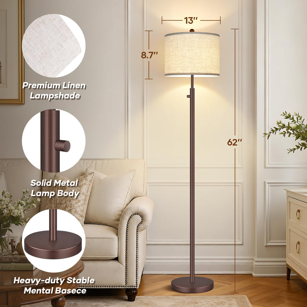 Upgraded】 Dimmable Floor Lamp, 11W LED Bulb Included, Modern Standing Lamp, Tall Pole Light with Linen Shade Reading