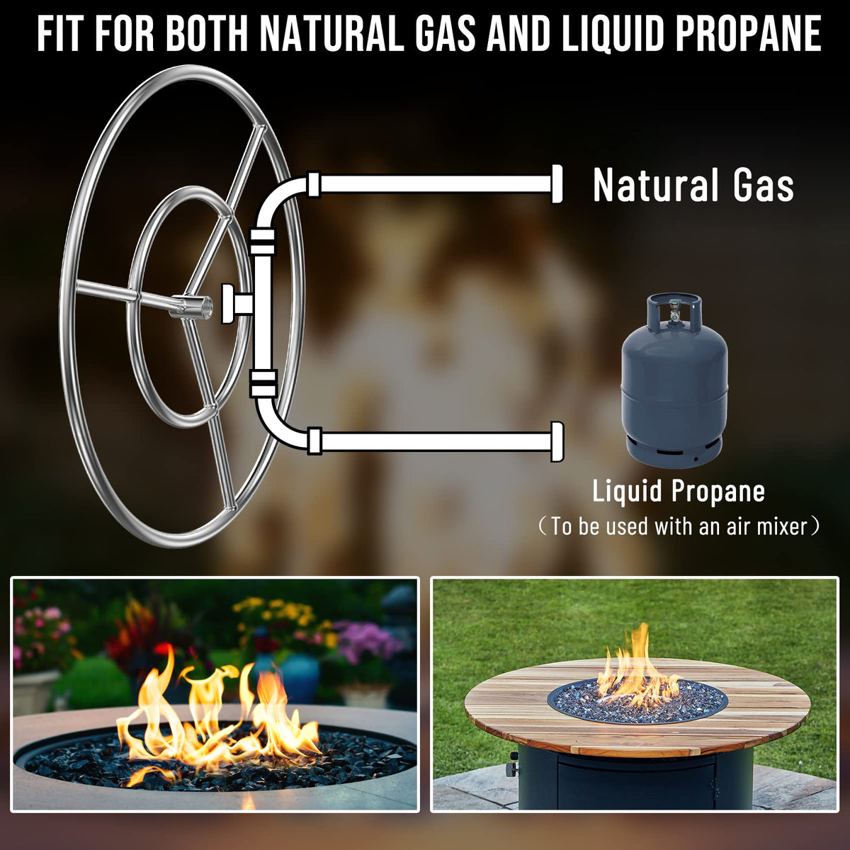 24-Inch Round Fire Pit Burner Ring, 304 Stainless Steel