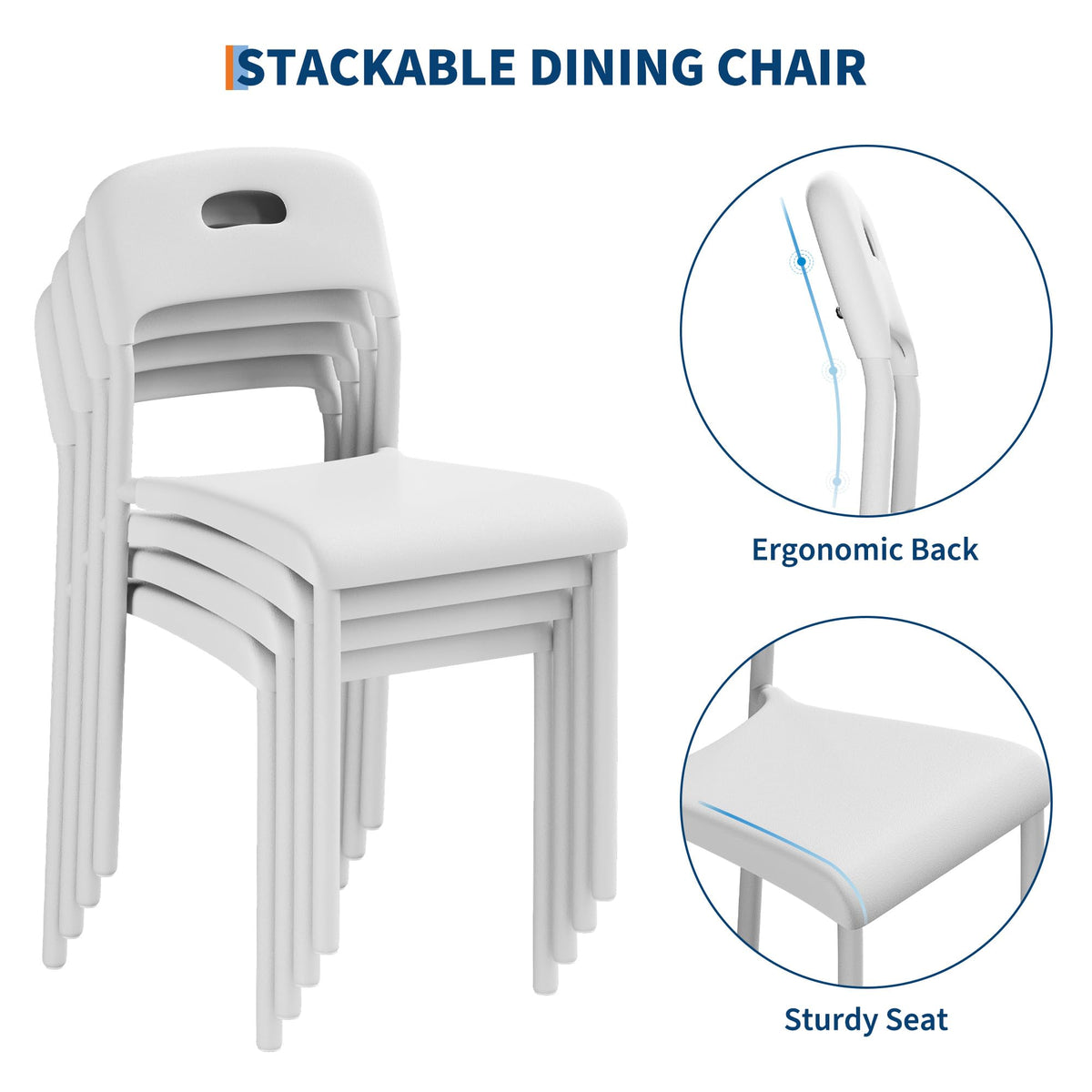 Dining Chairs Set of 2, Plastic Stackable Kitchen Chair, Metal Legs, Easy Assembly, Ergonomic Back, Waterproof and