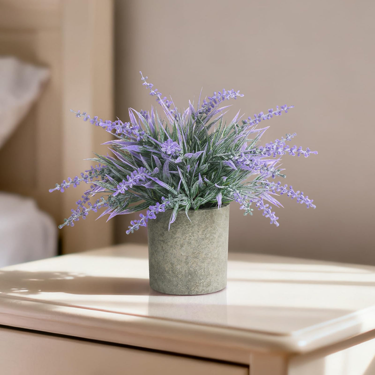 2 Pack Small Artificial Lavender Plant in Pots - Faux Lavender Flowers Decor - Fake Flowers Purple Decor Plant Potted