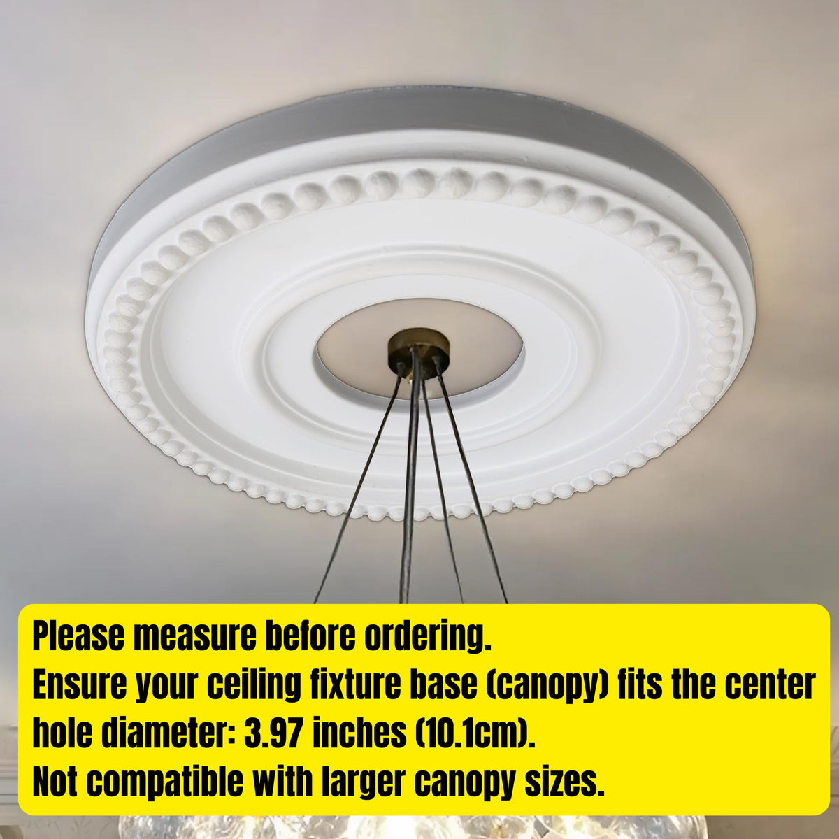 12 Inch OD x 4inch ID White Ceiling Medallion Plate - PU Plastic Decorative Cover for Fan, Light Fixtures, Chandelier