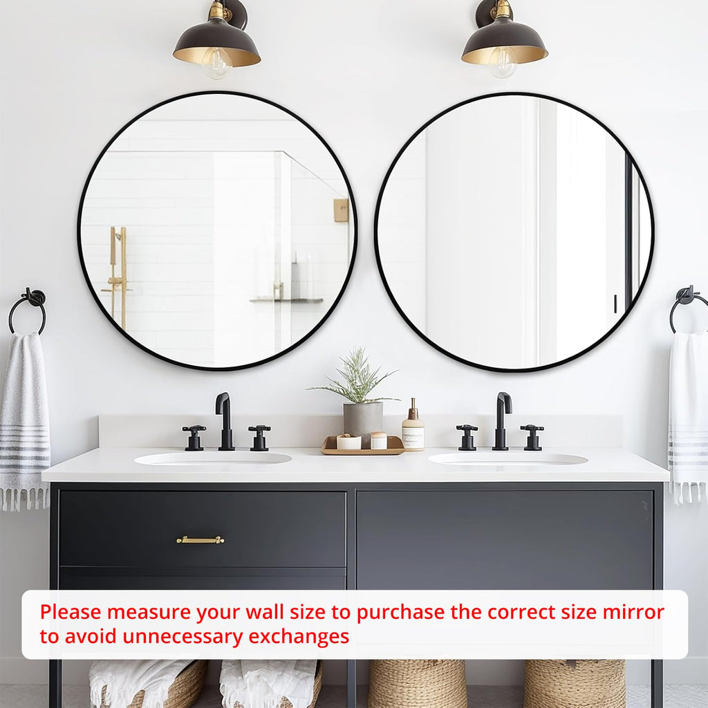 Black Round Mirror 30 Inch, Wall Circle Mirror, Matte Framed