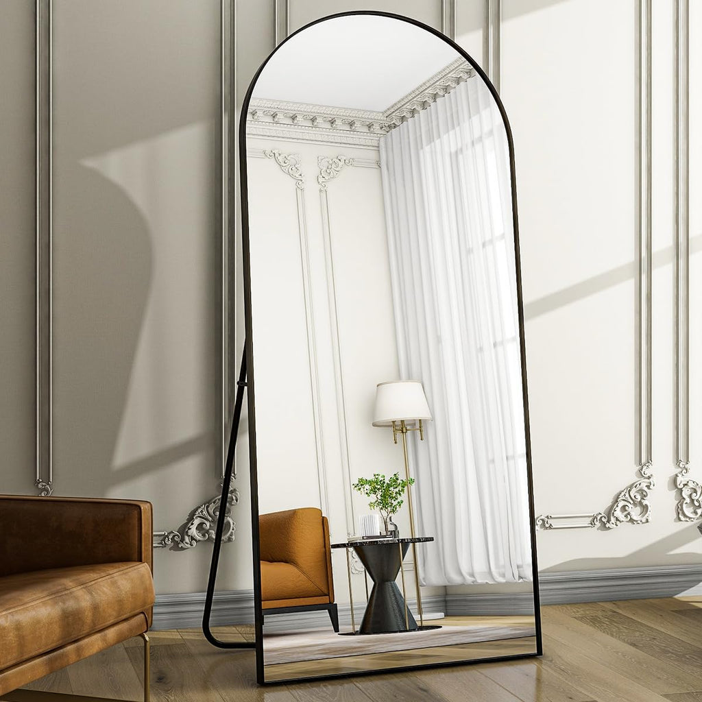 Oversized Full-Body Mirror, 76" x 34" Arched Full-Length Mirror, Black Metal Frame, Floor Mirror, Living/Dressing