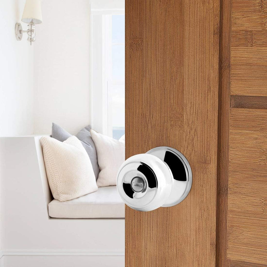 Polished Chrome Door Knobs, Privacy Door Knob Bedroom, Interior Door Knobs with Thumb Turning Locking Button, 6 Pack