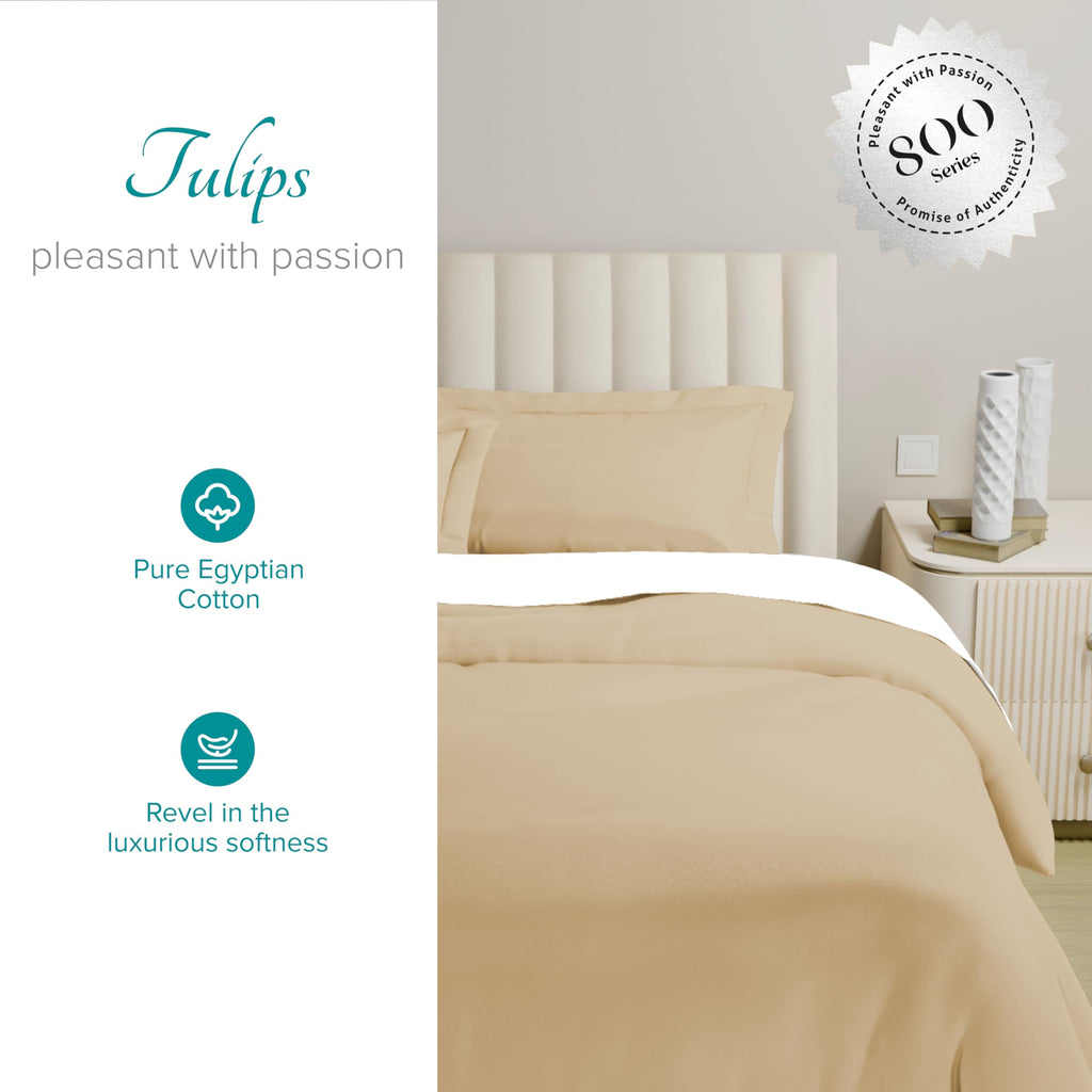 100% Egyptian Cotton Duvet Cover - 800 Series Tulips Collection 3 PC Sand, Extra Long Staple Egyptian