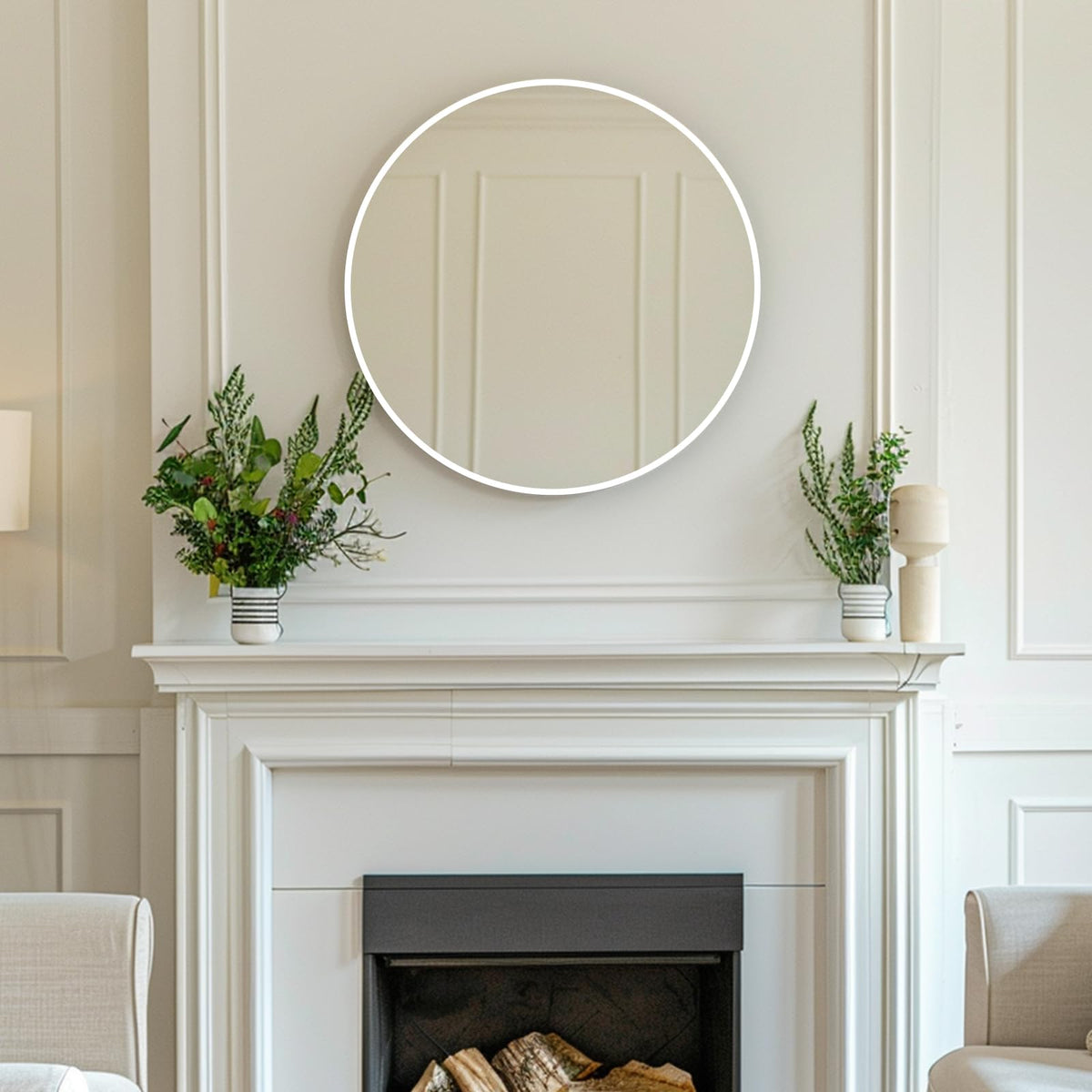 White Circle Mirror 26 inch, Round Mirror, Matte White Metal Frame