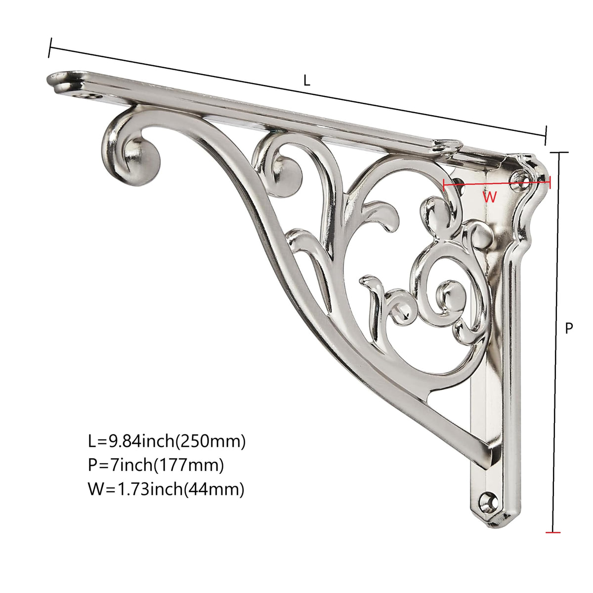 Ornate Decorative Shelf Brackets 10 inch Small Wall Mounted Shelving Bracket 4 Pack Brushed Nickel Vintage Shelf