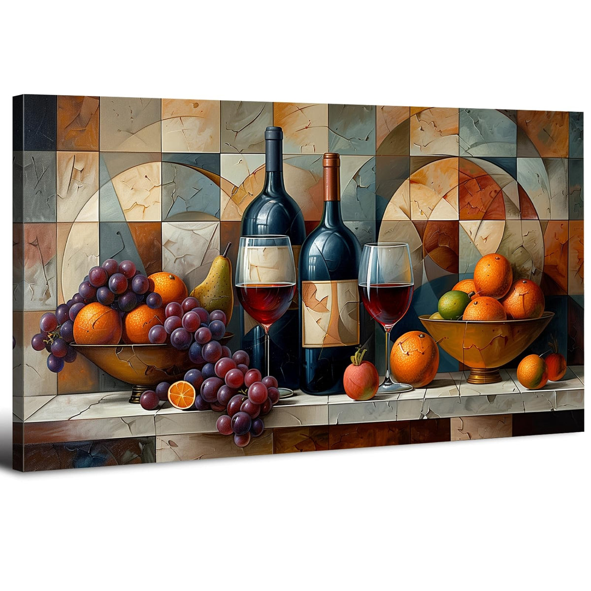 Abstract Kitchen Wall Art Geometric Wall Decor Red Wine Glass Fruits Canvas Prints Pictures Rustic Farmhouse Still
