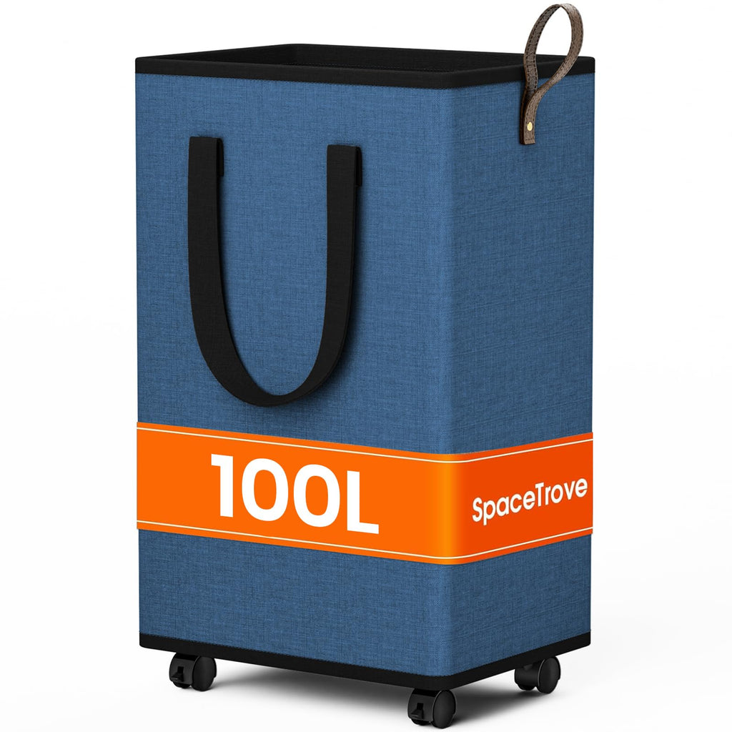 Rolling Laundry Basket with Wheels, Laundry Hamper, 100L, Navy